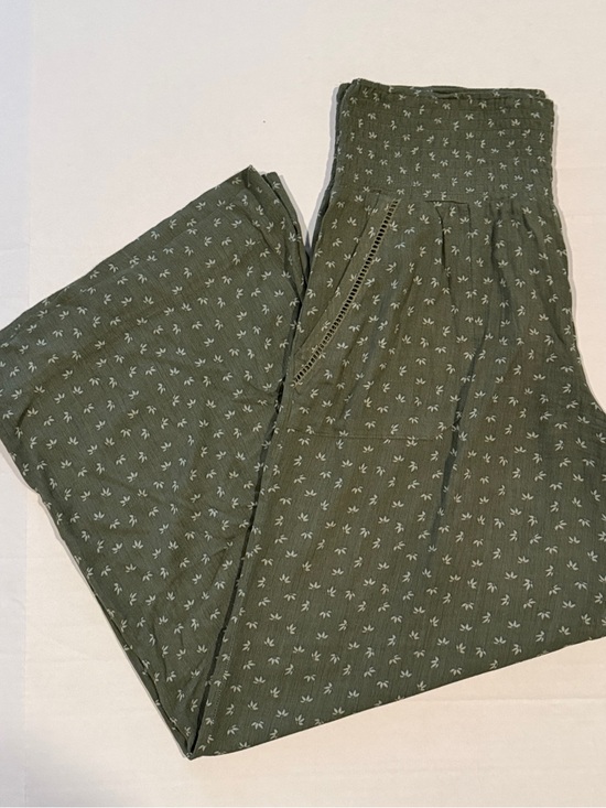 Three Dots Pants - Three Dots Olive Green Wide-Leg Pants with Smocked Waist